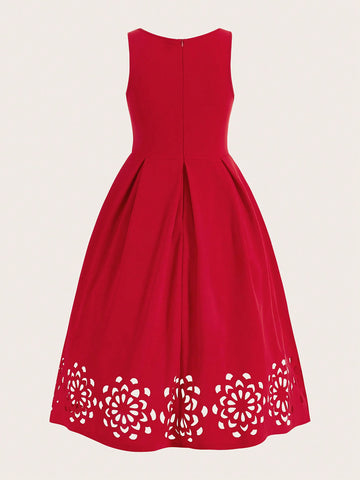 Women Sleeveless Valentine's Day Burnt-Out Floral Print Dress