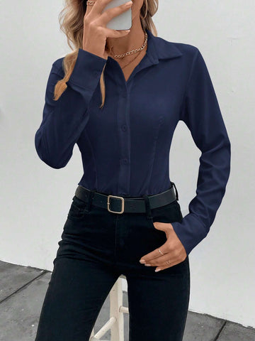 Women's Versatile Black Metallic Polka Dot Front Button Bodysuit Fall Clothes Halloween Clothes Party Shirt