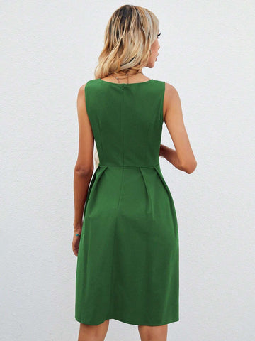 Women Solid Color Simple Round Neck Sleeveless Dress