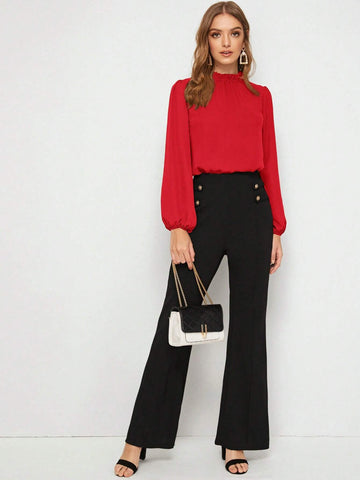 Clasi Women Stand Collar Solid Color Casual Versatile Long Sleeve Shirt