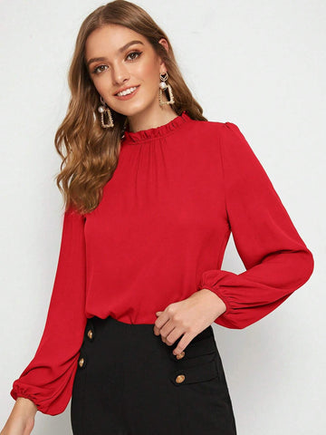 Clasi Women Stand Collar Solid Color Casual Versatile Long Sleeve Shirt