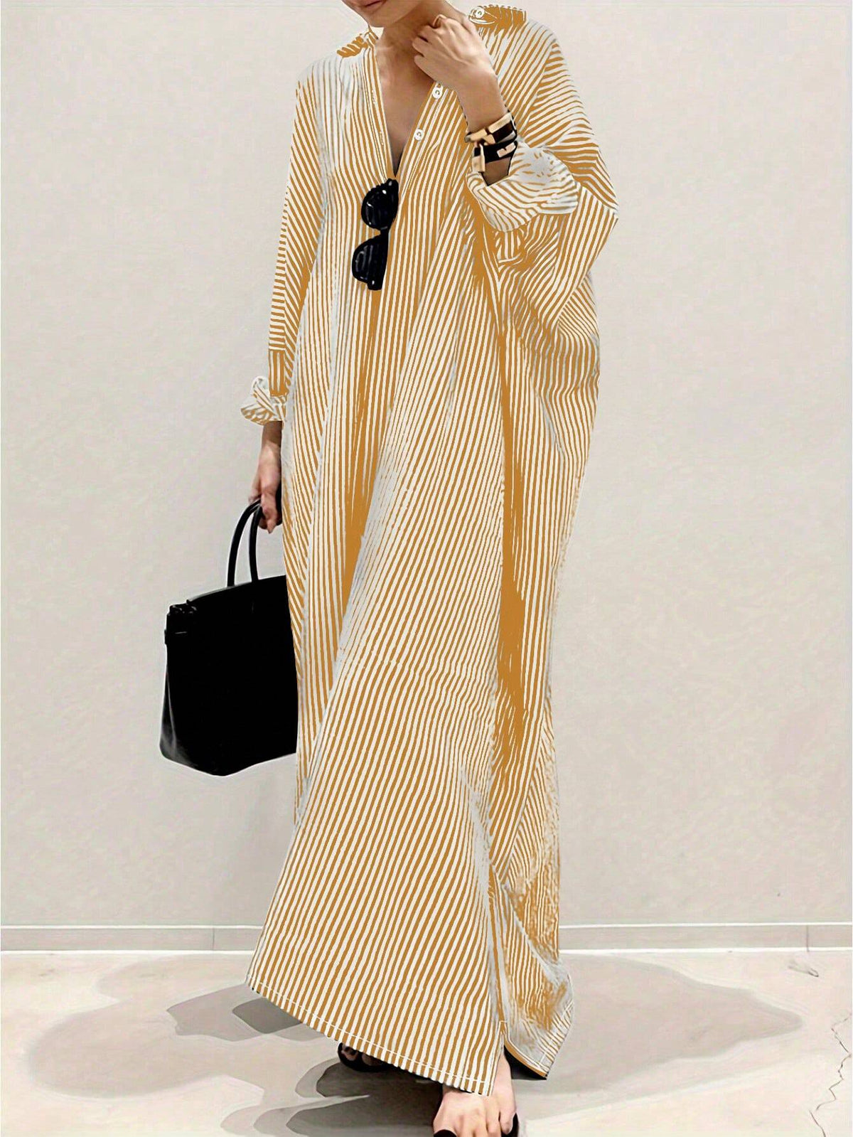 Women Striped Color Block Shirt Dress