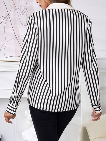 Clasi Women Striped Print Business Casual Office Shirt
