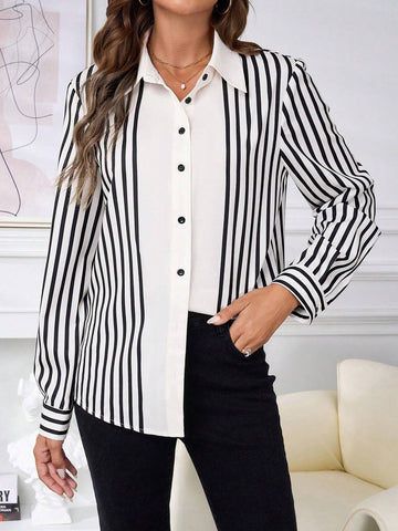 Clasi Women Striped Print Business Casual Office Shirt