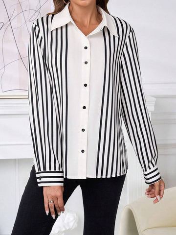 Clasi Women Striped Print Business Casual Office Shirt