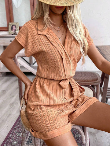 Women Summer Solid Color Bat Sleeve Casual Loose Short Jumpsuit