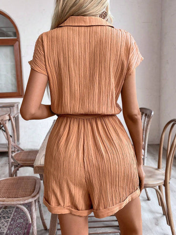 Women Summer Solid Color Bat Sleeve Casual Loose Short Jumpsuit