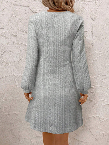 Women V-Neck Long Sleeve Minimalist Short Dress, Casual For Daily Wear