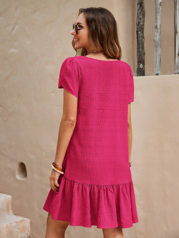 Women V-Neck Short Sleeve Casual Dress, Simple And Fashionable For Everyday Wear