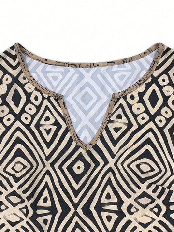 Women V-Neck Short Sleeve Floral Print Straight Dress, Casual Loose Belted T-Shirt Dress