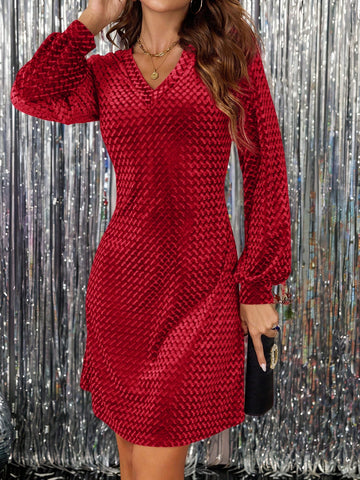 Women V-Neck Velvet Christmas/New Year Short Dress