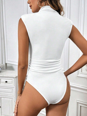 Women White Short Sleeve Casual T-Shirt Jumpsuit For Summer