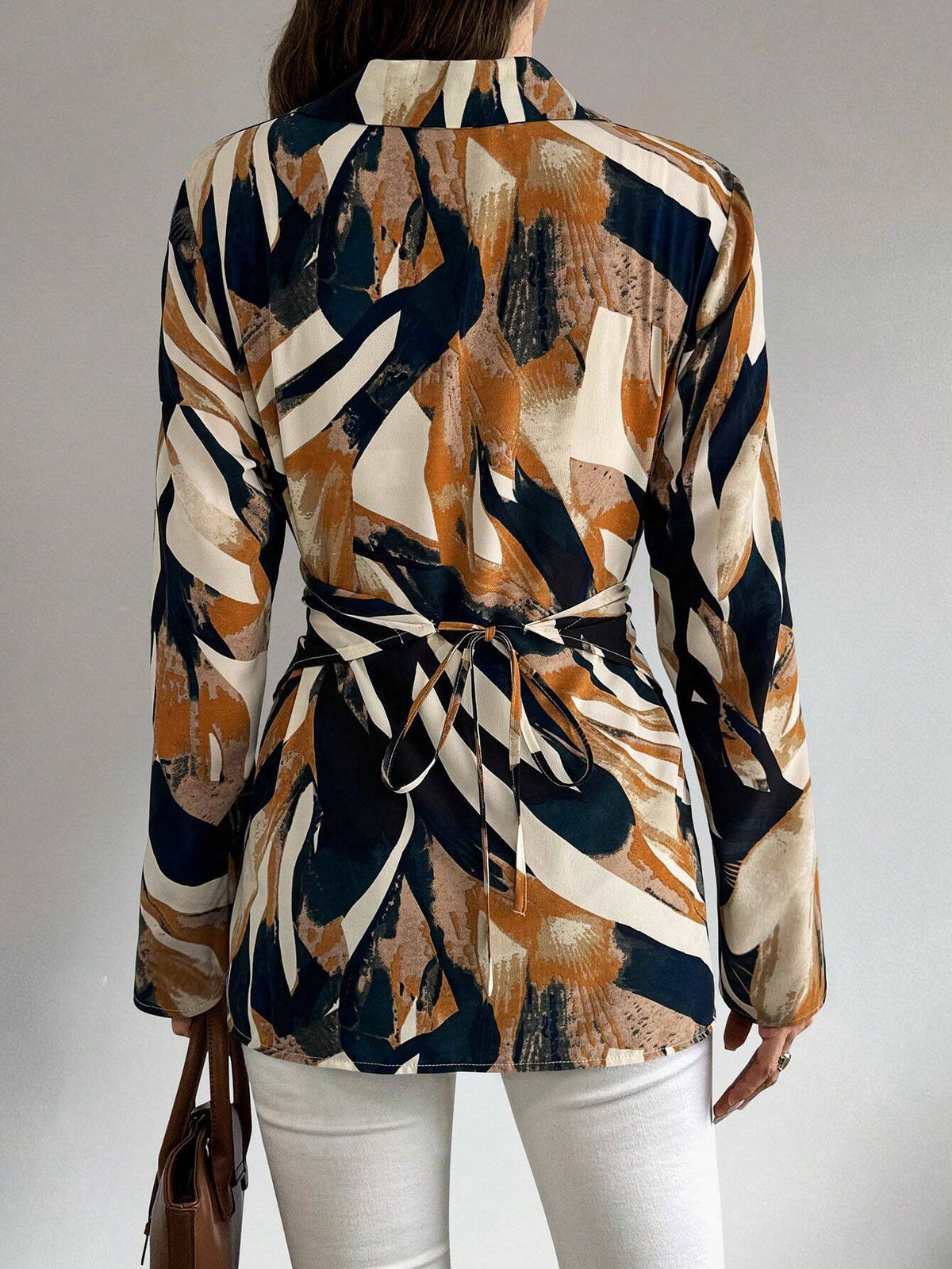 Clasi Women's Allover Print Cross Twist Long Sleeve Casual Shirt, Spring & Summer