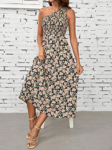 Women's Asymmetric Collar Floral Print Music Festival Summer Dress