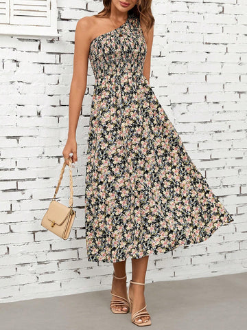 Women's Asymmetric Collar Floral Print Music Festival Summer Dress