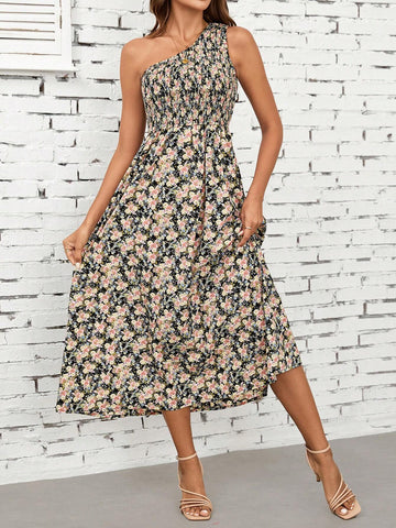 Women's Asymmetric Collar Floral Print Music Festival Summer Dress