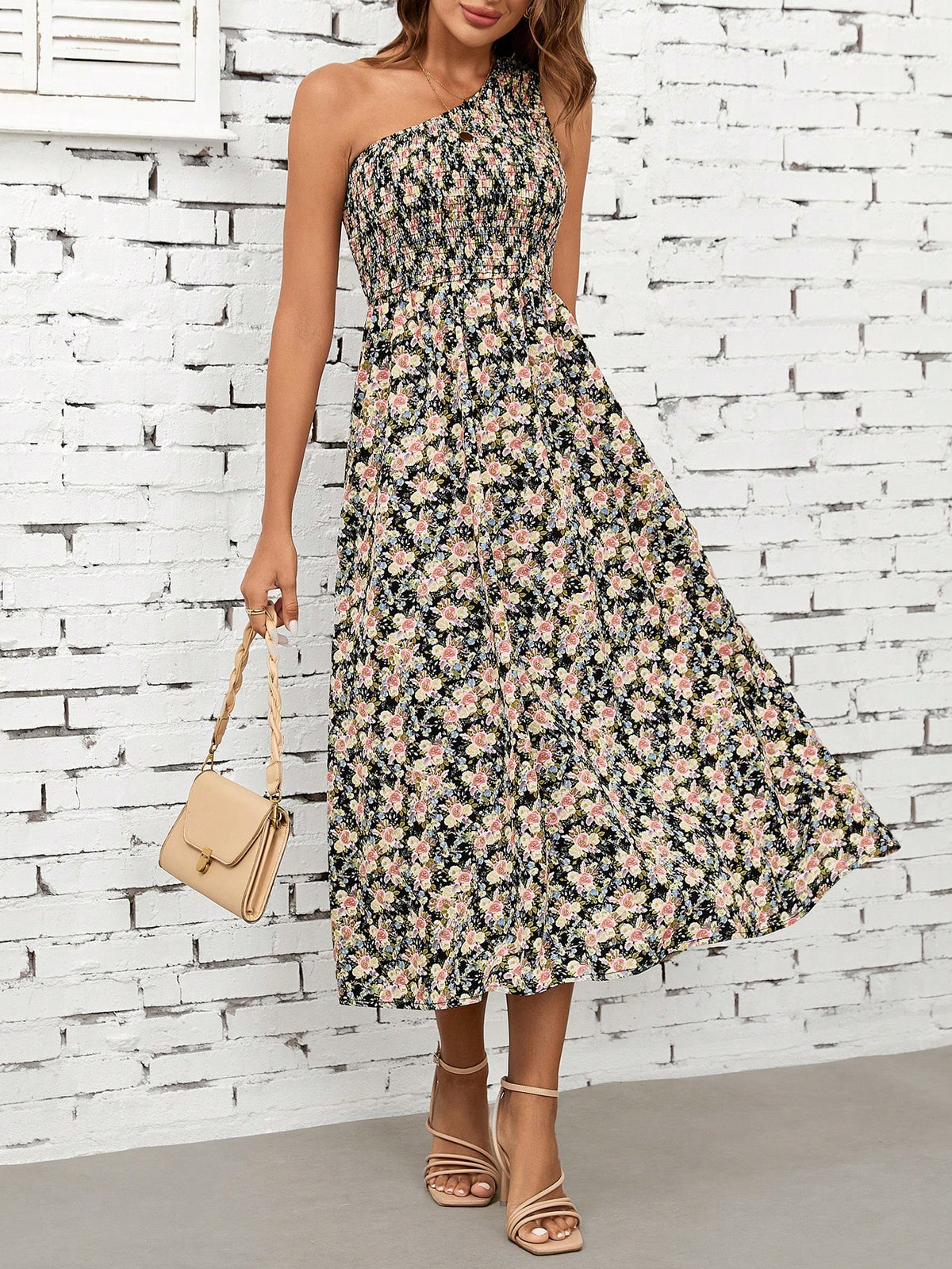 Women's Asymmetric Collar Floral Print Music Festival Summer Dress