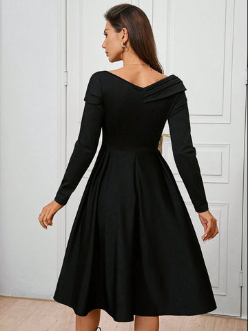 Women's Asymmetric Neckline Pleated A-Line Elegant Dress