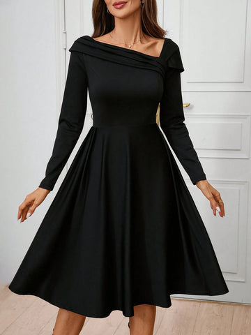 Women's Asymmetric Neckline Pleated A-Line Elegant Dress