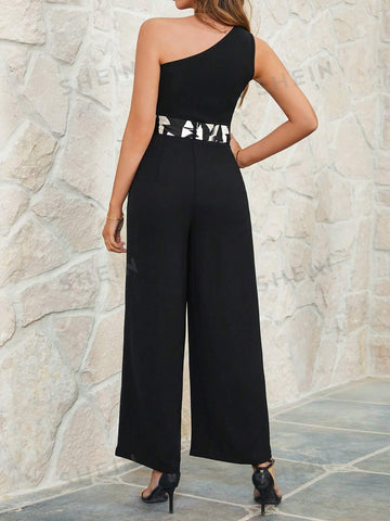 Women's Asymmetric Neckline Wide Leg Jumpsuit