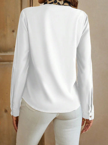 Clasi Women's Autumn Leopard Print Splice Long Sleeve Fashionable Shirt (Random Print)