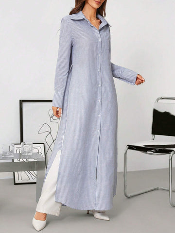 Women's Autumn Versatile Shirt Collar Button-Down Long Dress
