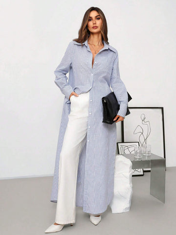 Women's Autumn Versatile Shirt Collar Button-Down Long Dress