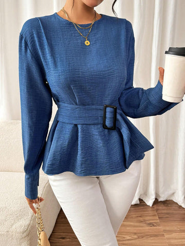 Clasi Women's Autumn Waist Cinched Long Sleeve Blouse