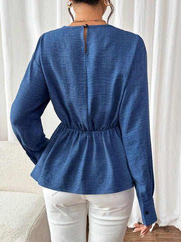 Clasi Women's Autumn Waist Cinched Long Sleeve Blouse