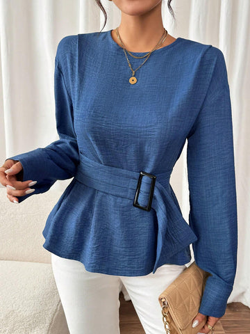 Clasi Women's Autumn Waist Cinched Long Sleeve Blouse