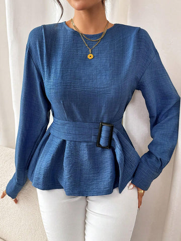 Clasi Women's Autumn Waist Cinched Long Sleeve Blouse