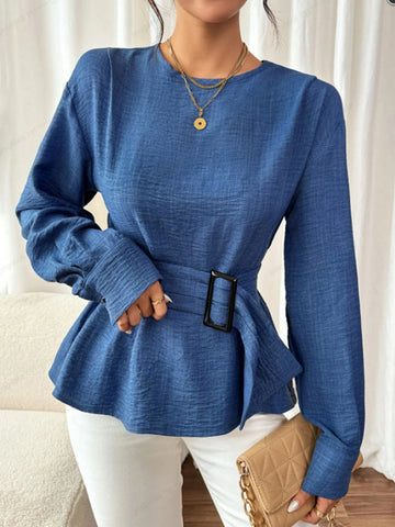 Clasi Women's Autumn Waist Cinched Long Sleeve Blouse