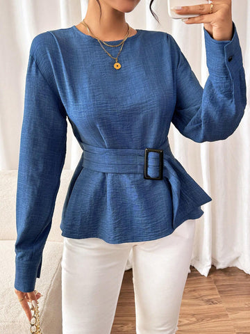 Clasi Women's Autumn Waist Cinched Long Sleeve Blouse