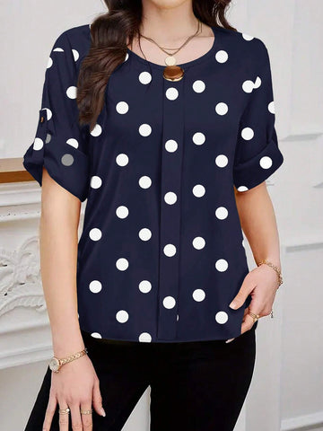 Clasi Women's Black & White Polka Dot Print Decorative Button Shirt