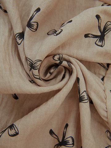 Women's Bow Decor Print Round Neck Lantern Sleeve Loose Smock Dress For Autumn