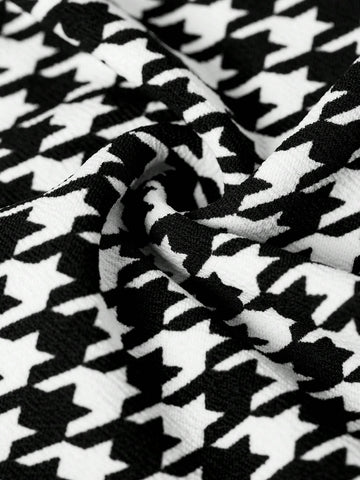 Women's Bow Tie Houndstooth Print Short Sleeve Mini Dress