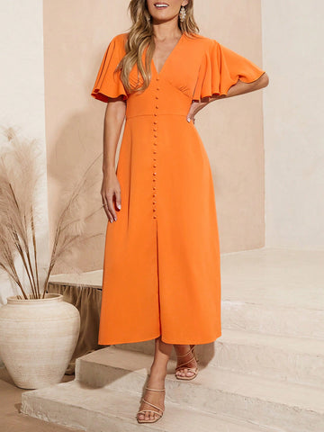 Women's Butterfly Sleeve Waist-Cinching Dress