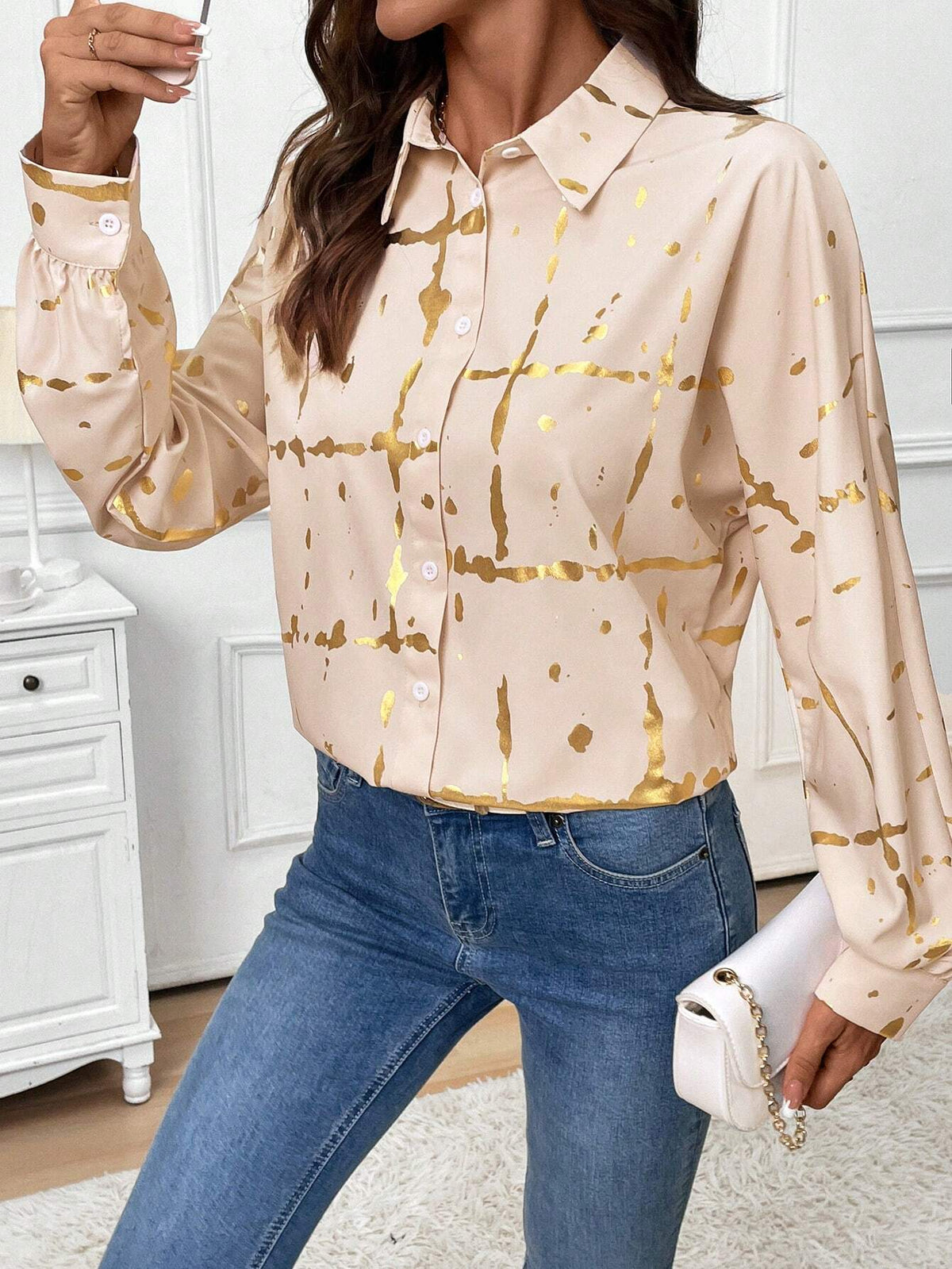 Clasi Women's Button Front Long Sleeve Fashion Elegant Charming Graceful Blouse