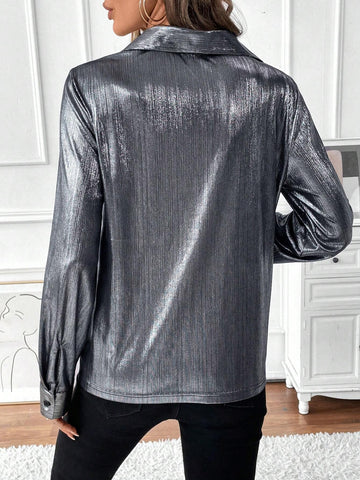 Clasi Women's Button Ruched Sleeve Fashionable Charming Blouse