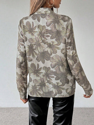 Clasi Women's Button Up Floral Print Long Sleeve Casual Blouse