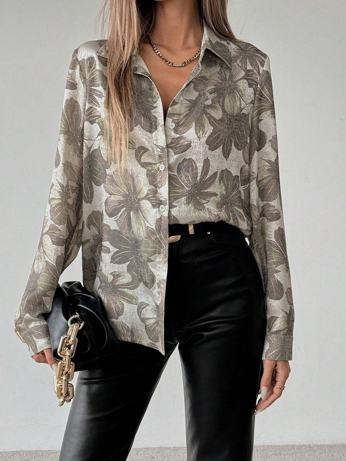 Clasi Women's Button Up Floral Print Long Sleeve Casual Blouse