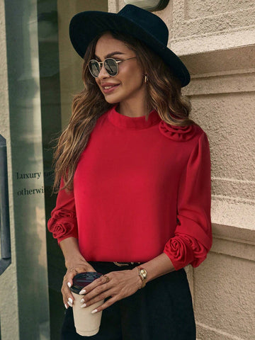 Clasi Women's Casual 3D Floral Pattern Shirt, Suitable For Work And Commute, Autumn