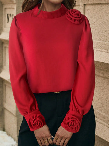 Clasi Women's Casual 3D Floral Pattern Shirt, Suitable For Work And Commute, Autumn