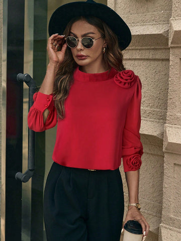 Clasi Women's Casual 3D Floral Pattern Shirt, Suitable For Work And Commute, Autumn