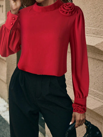 Clasi Women's Casual 3D Floral Pattern Shirt, Suitable For Work And Commute, Autumn