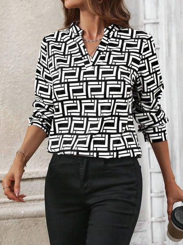 Clasi Women's Casual All-Over Print Button-Down Shirt For Spring And Autumn