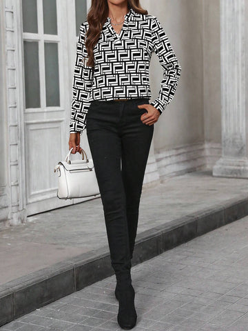 Clasi Women's Casual All-Over Print Button-Down Shirt For Spring And Autumn