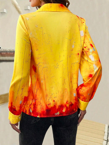 Clasi Women's Casual Cartoon Dog Printed Long Sleeve Button-Down Shirt, Autumn