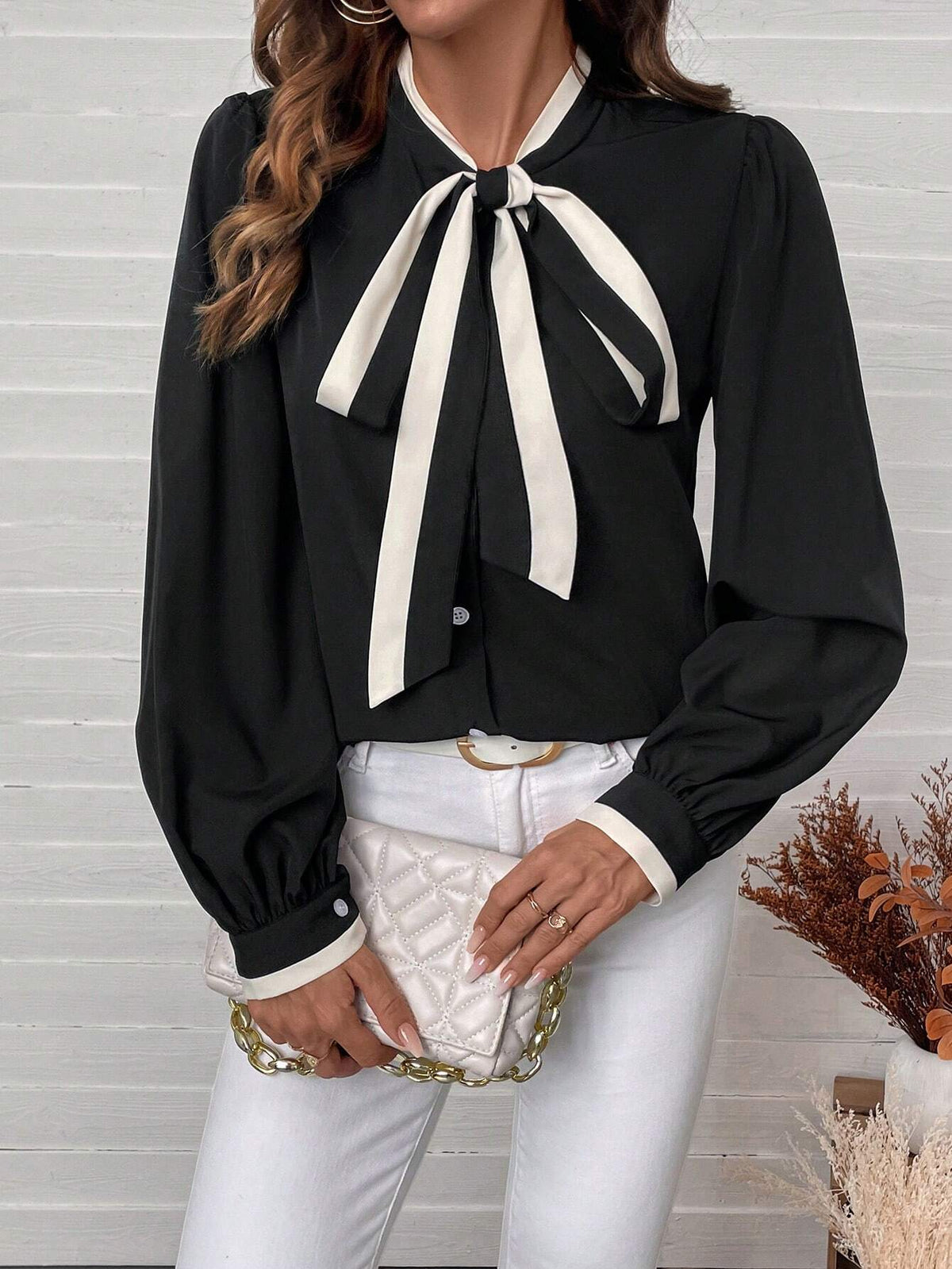 Clasi Women's Casual Color Block Long Sleeve Shirt, Holiday