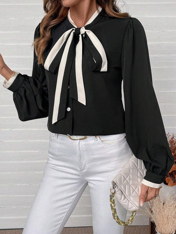 Clasi Women's Casual Color Block Long Sleeve Shirt, Holiday